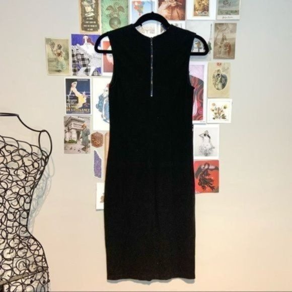 VINCE RIBBED KNIT PENCIL ROUND NECK SLEEVELESS MIDI KNEE LENGTH DRESS BLACK S - Picture 4 of 9